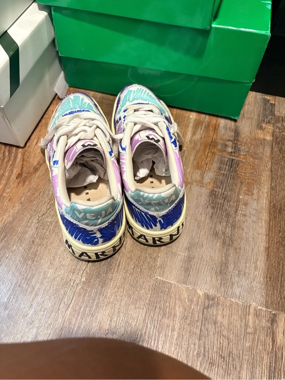 Marni VEJA women’s Sneakers in Purple, Teal & Cream with Black Accents